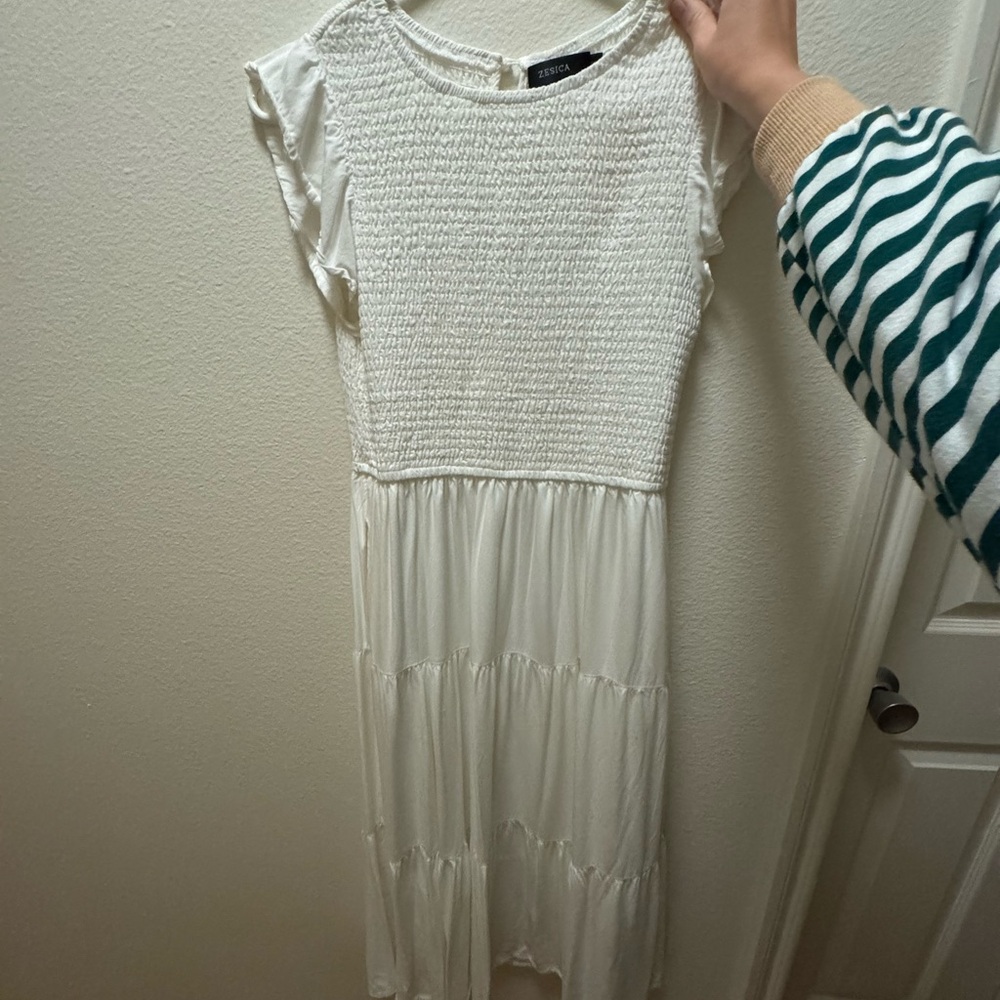Amazon White Smocked Midi Dress